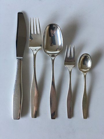 Hans Hansen Sterling Silver Charlotte Flatware Set for 12 People. 60 Pieces