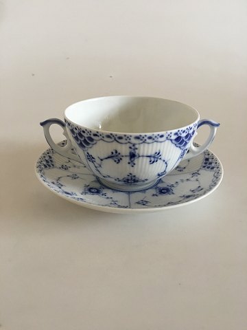 Royal Copenhagen Blue Fluted Half Laced Bouillon Cup with Saucer No 764