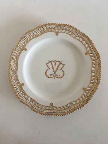 Royal Copenhagen Flora Danica Plate with Pierced Border and Monogram