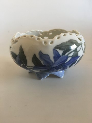 Royal Copenhagen Bowl No 1254/2 with Pierced Lace Border and Blue Flower Motiv
