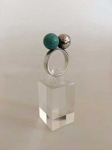 Hans Hansen Sterling Silver Ring No. 36 with Green Stone