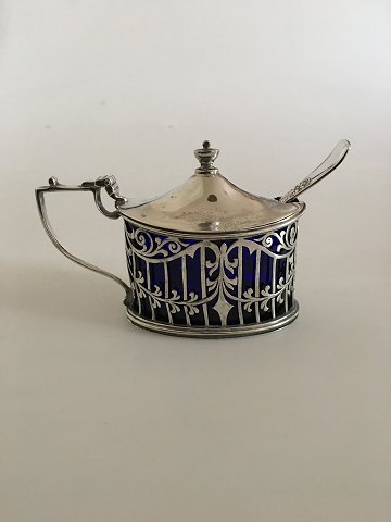 Birks Mustard pot in sterling silver with spoon in silverplate