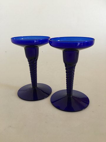A pair of blue "Amager / Twist" Candlesticks from Kastrup Glassworks