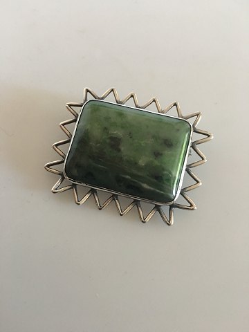 Hans Hansen Sterling Silver Brooch with Green toned Stone.