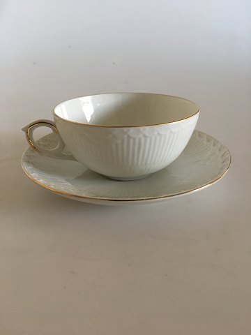 Royal Copenhagen Tradition White Half Lace w. Gold Tea Cup and Saucer No. 525