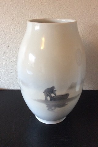 Royal Copenhagen Unique Vase by Karl Sørensen from 1926 with Motif of man with 
boat and cows