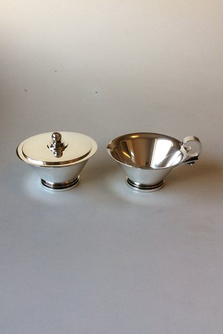 Georg Jensen Pyramid Sterling Silver Sugar Bowl and Creamer No 600B