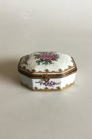 French Porcelain Box with gilted Bronze ornamentation. Approx. 1900