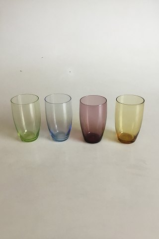 Holmegaard 4 Soda Glasses in  Blue, Green, Yellow and Purple