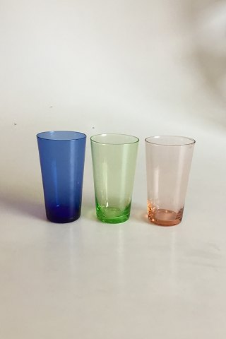 3 Water Glasses, Blue, Green and orange Holmegaard