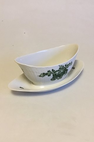 Royal Copenhagen Green Flower Curved Gravy Boat No 1651