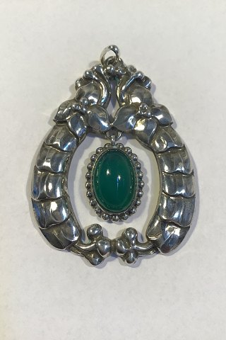 Early Georg Jensen 826 Silver Pendant with chrysoprase No 14