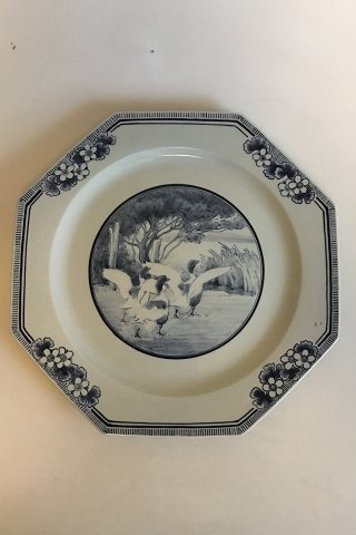 Royal Copenhagen Unique Faience octogonal Plate decorated with Geese