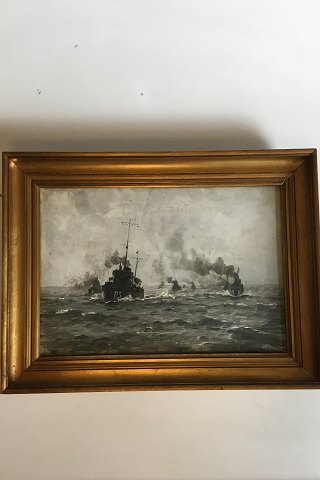 Oil on canvas Navy motif by Christian Benjamin Olsen