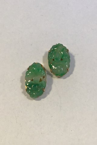 A Dragsted 14 K Guld Earrings (clips) with Jade
