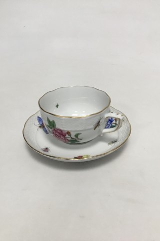 Herend Porcelain Hand-painted coffee cup and saucer with insects, butterflies 
and flower
