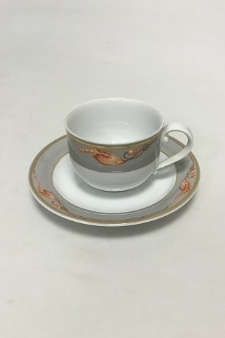 Royal Copenhagen Magnolia, Grey with red decoration Coffee Cup and Saucer 072/073