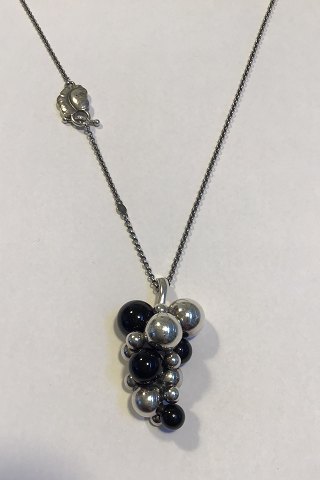 Georg Jensen Sterling Silver Necklace Moonlight Grape Pendant Onyx, Large