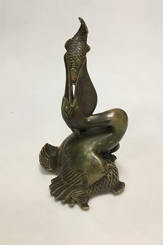 Unique Royal Copenhagen Hugo Liisberg Figurine of a Pelican with fish from 
27-9-1919