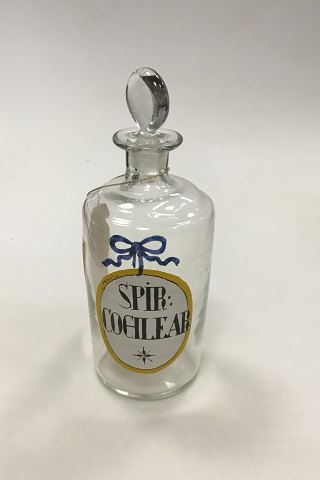 Holmegaard  Pharmacy Jar with  the text SPIR COCHLEAR from 1981