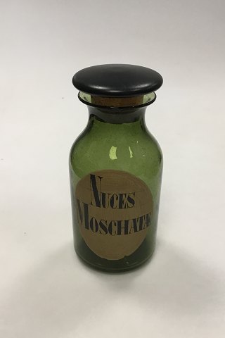 Holmegaard  Pharmacy Jar with  the text Nuces Moschatæ from 1985