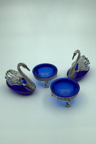 German? Silver Salt Cellars in blue glas (4)