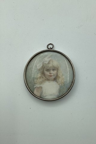 Watercolor miniature portrait of blonde girl c. 1900