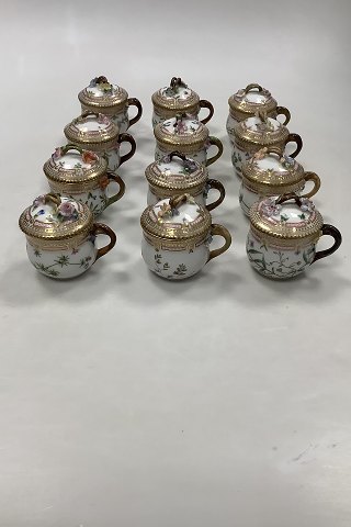 Set of 12 Antique Royal Copenhagen Flora Danica Custard Cups No 20/3514