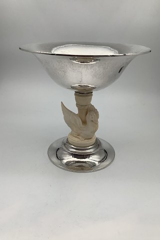 Evald Nielsen Silver Bowl from 1925 with Fønix Bird in Bone