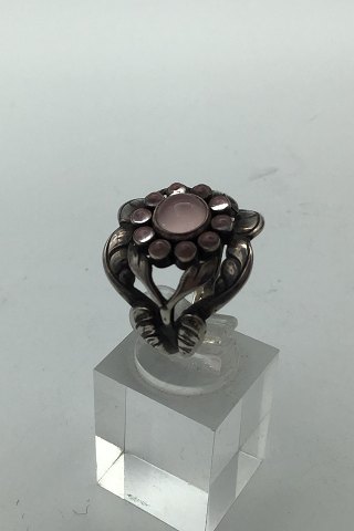 Georg Jensen Sterling Silver Ring No 10 Moonlight Blossom Rose Quartz.