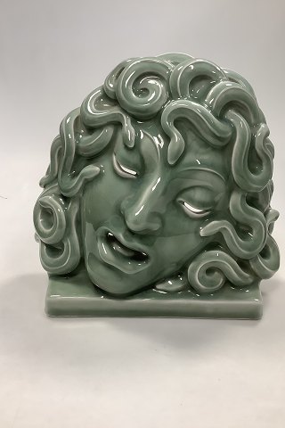 Unique Royal Copenhagen Green Celadon Mask, Medusa, Designed by Hans Henrik 
Hansen 1927, No 2950