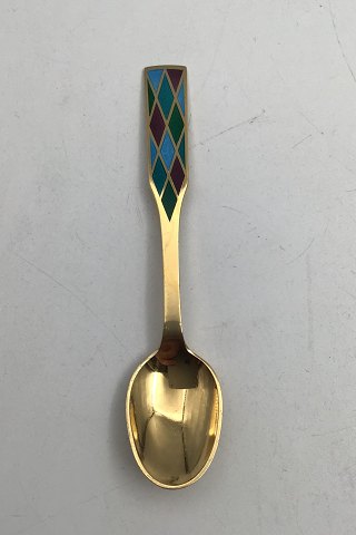 Georg Jensen Harlequin Sterling Silver Coffe Spoon Gilt with enamel
