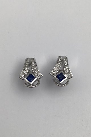 Danish 14 K Whitegold Ear Studs w Saphir & Diamonds