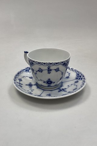 Royal Copenhagen Blue Flute Half Lace Coffee Cup and Saucer No. 626 - CHIPPED
