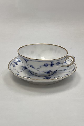 Royal Copenhagen Blue Fluted Plain with Gold Tea Cup and Saucer