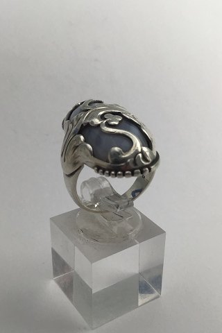Georg Jensen Sterling Silver Ring No. 18 Chalcedon Moonlight Blossom