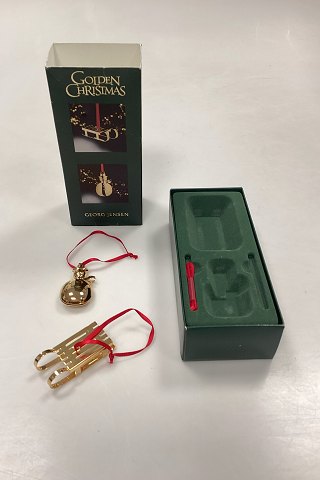 Georg Jensen Golden Christmas Holiday Ornament - Snowman and Sledge 2004