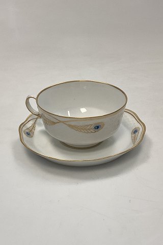 Royal Copenhagen No. 118/2007 Tea Cup with Saucer Golden Peacock Ornament