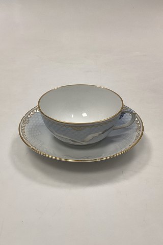 Bing and Grondahl Seagull with Gold Coffee Cup and Saucer with pierced border