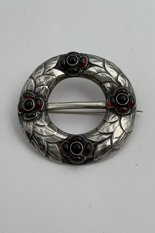 Early Georg Jensen Silver Brooch with Green Stones No. 4