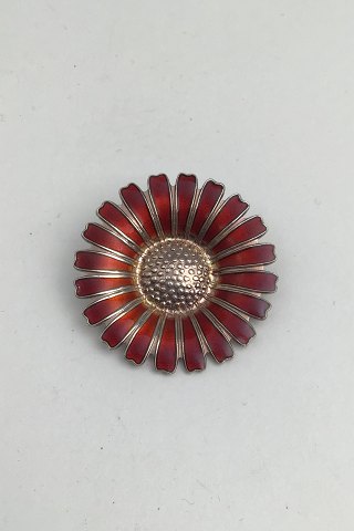 Bernhard Hertz Sterling Silver Marguerit Daisy Brooch (Red)