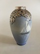 Royal Copenhagen Art Nouveau Vase No 47E with Sailboat Motif and A. Michelsen 
Sterling Silver Mounted Piece