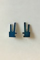 Georg Jensen Sterling Silver Ear Clips with blue enamel No 132