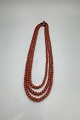 Antique 3 Row Red Coral Pearl Necklace