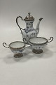 Royal Copenhagen Half Lace Coffee Pot, Creamer and Sugar Bowl with metal mounting